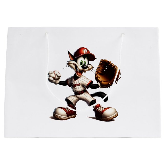 Grand Sac Cadeau Goofy Cat Baseball Pitcher Monte (Devant)