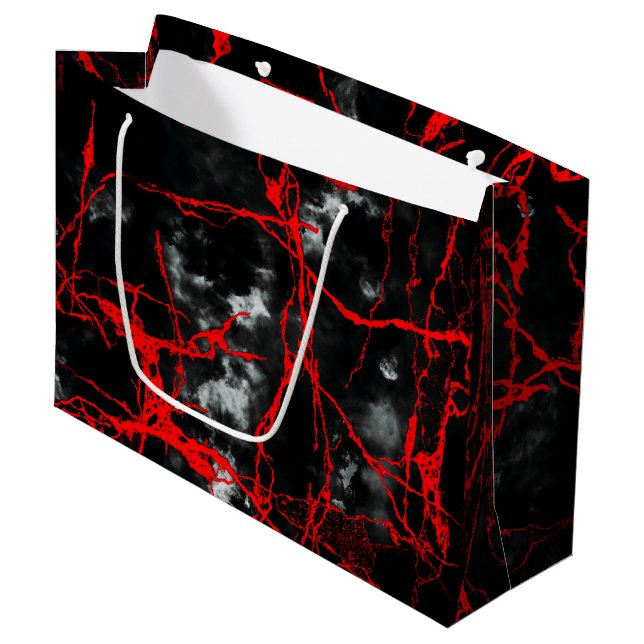 Grand Sac Cadeau Goth nocturne d'horreur - Noir et Blanc, Rouge (Devant Angle)