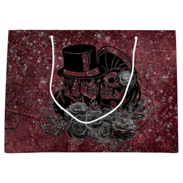 Grand Sac Cadeau Gothique Kissing Skulls Couple Et Sang Rouge Étern (Devant)