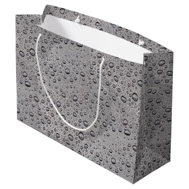 Grand Sac Cadeau gouttelettes d'eau gris (Dos Angle)