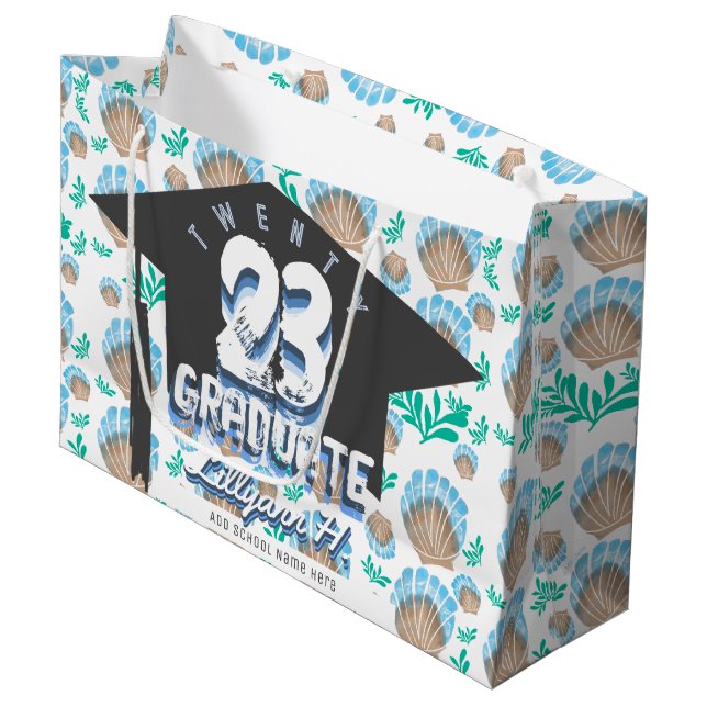 Grand Sac Cadeau Graduation customisée Motif Sea Shell (Devant Angle)