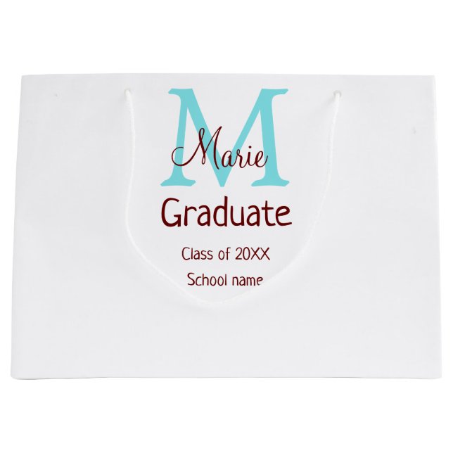 Grand Sac Cadeau Gradué ajouter nom monogramme vert rose simple min (Devant)