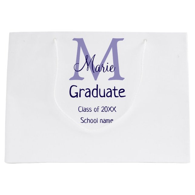 Grand Sac Cadeau Gradué ajouter nom monogramme violet simple m mini (Devant)