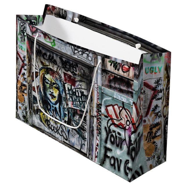 Grand Sac Cadeau Graffiti Cool Moderne Urbain Art de rue (Devant Angle)