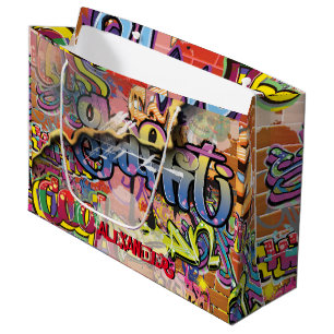 Grand Sac Cadeau Graffiti griffé, rayé ou briques PEINTES