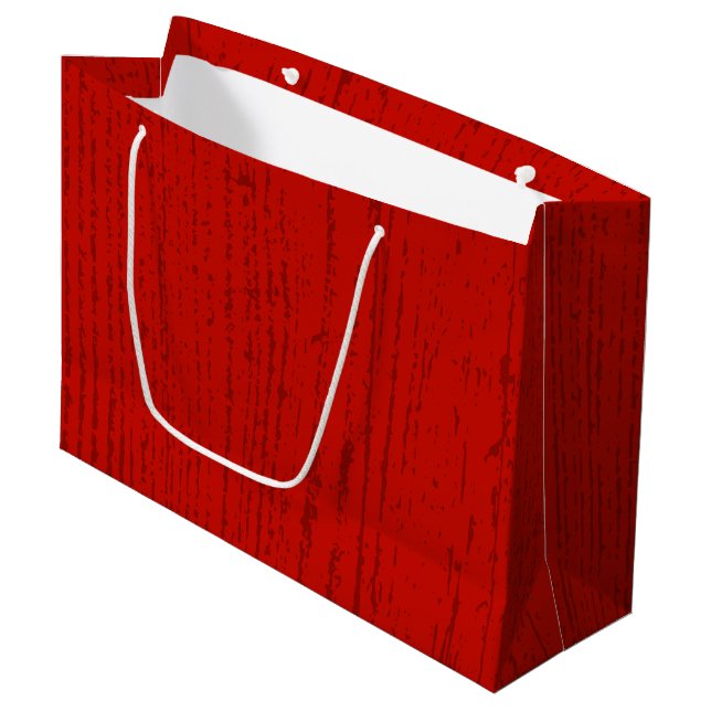 Grand Sac Cadeau Grain de bois rouge élégant (Devant Angle)