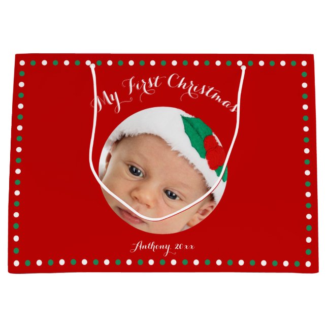 Grand Sac Cadeau Grand personnalisé Rouge Mon premier cadeau de Noë (Devant)