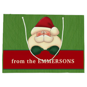 Grand Sac Cadeau Grandes bandes vertes avec Red Père Noël Custom