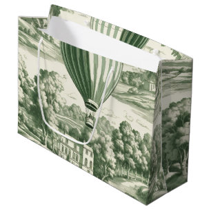 Grand Sac Cadeau Grandmillennial Motif Scénique de Toile Verte Fran
