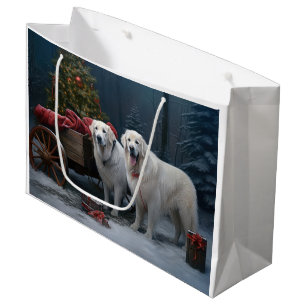 Grand Sac Cadeau Grands Pyrénées Traîneau de Neige Décor de Noël