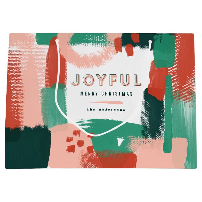 Grand Sac Cadeau Graphique abstrait moderne rouge, rose + vert joye (Devant)