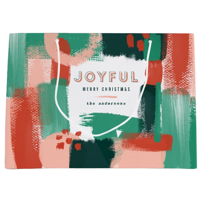 Grand Sac Cadeau Graphique abstrait moderne rouge, rose + vert joye (Devant)