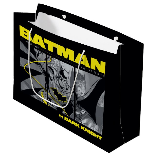 Grand Sac Cadeau Graphique triptyque de la bande dessinée de Batman (Devant Angle)