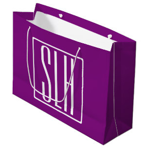 Grand Sac Cadeau Gras moderne 3 initiales Monogramme   Blanc et pou