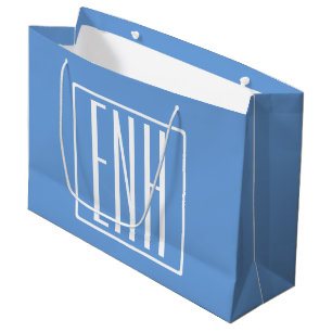 Grand Sac Cadeau Gras moderne 3 initiales Monogramme Bleu doux