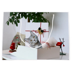 Grand Sac Cadeau Gray tabby cat Christmas