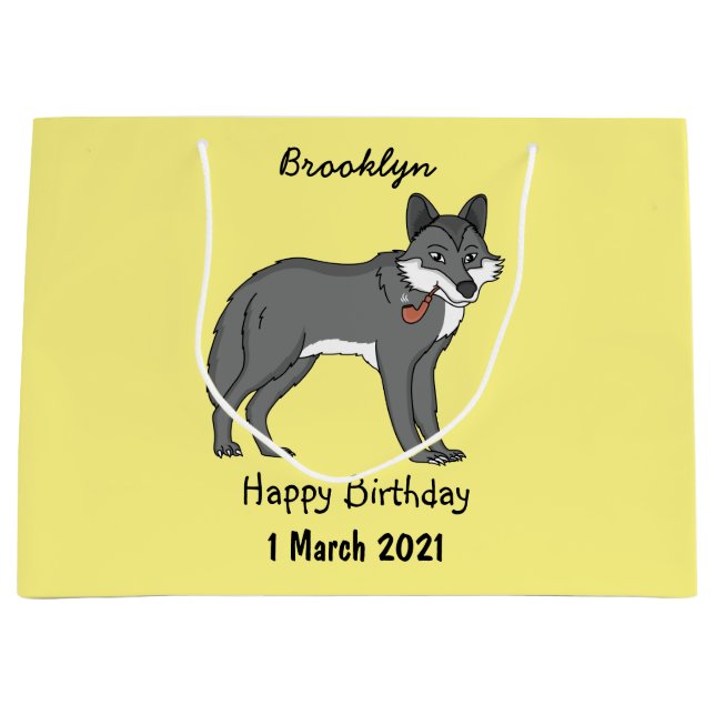 Grand Sac Cadeau Gray wolf with pipe cartoon (Devant)