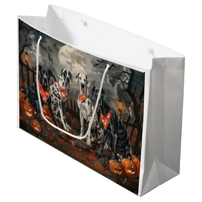 Grand Sac Cadeau Great Dane Halloween Éffrayant (Devant Angle)