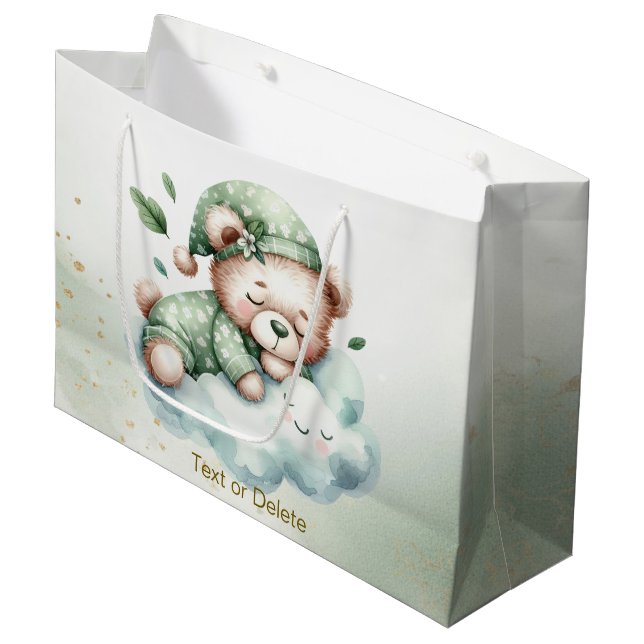 Grand Sac Cadeau Green Boho Sleeping Teddy Bear mignonne Party (Devant Angle)
