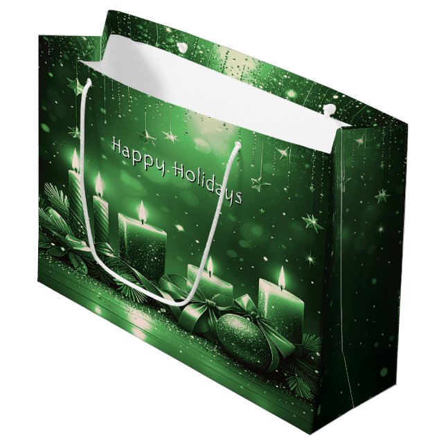 Grand Sac Cadeau Green Candles Christmas Holiday Gift Bag (Devant Angle)