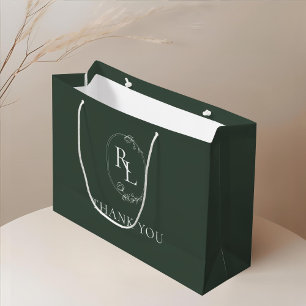 Grand Sac Cadeau Green   Chic Mariage de Monogramme Floral Merci