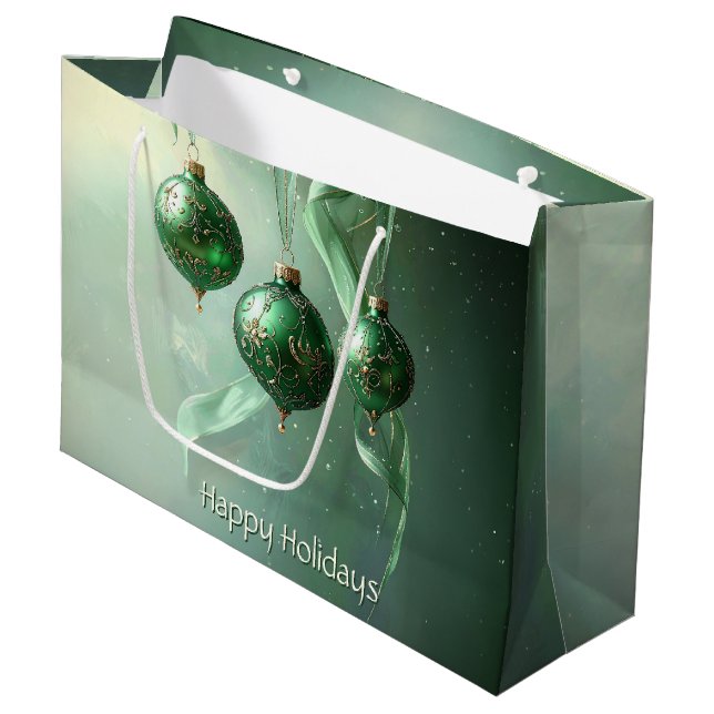 Grand Sac Cadeau Green Christmas Ball Holiday Gift Bag (Devant Angle)