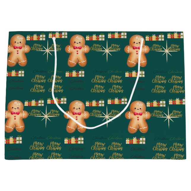 Grand Sac Cadeau Green Christmas  happy day and Christmas stocking (Devant)