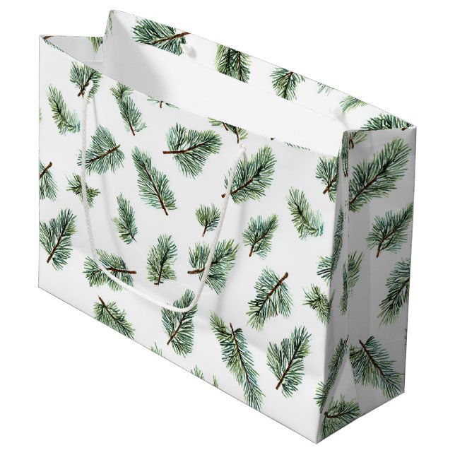 Grand Sac Cadeau Green Christmas Pine Tree (Devant Angle)