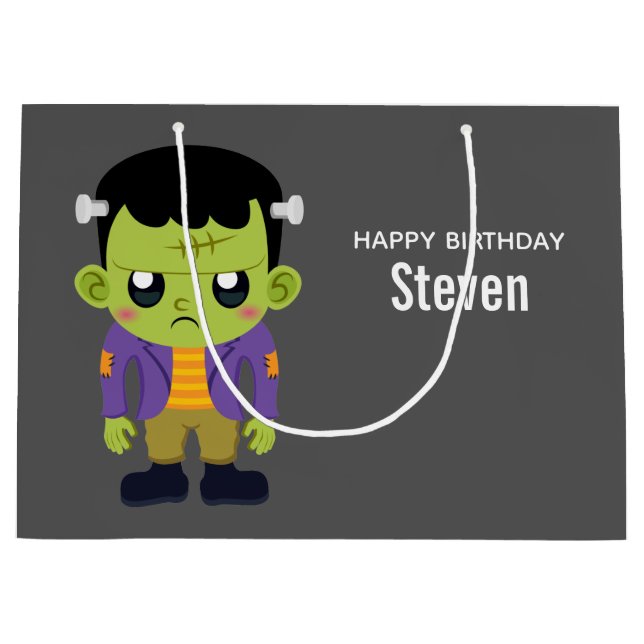 Grand Sac Cadeau Green Frankenstein Monster Halloween Anniversaire (Devant)