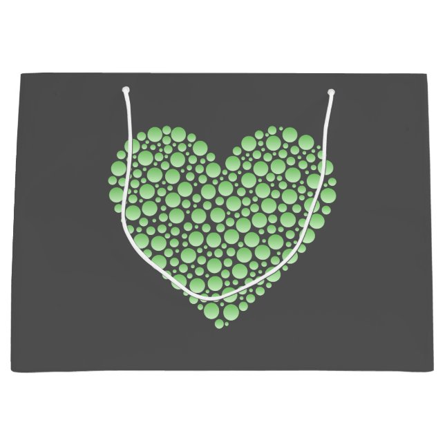 Grand Sac Cadeau Green Gradient Heart Circles – Dark Grey Minimal  (Devant)