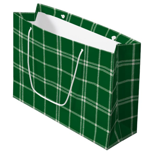Grand Sac Cadeau Green Mistletoe Plaid (Devant Angle)