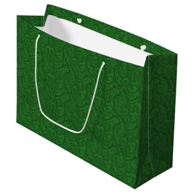 Grand Sac Cadeau Green Paisley (Devant Angle)