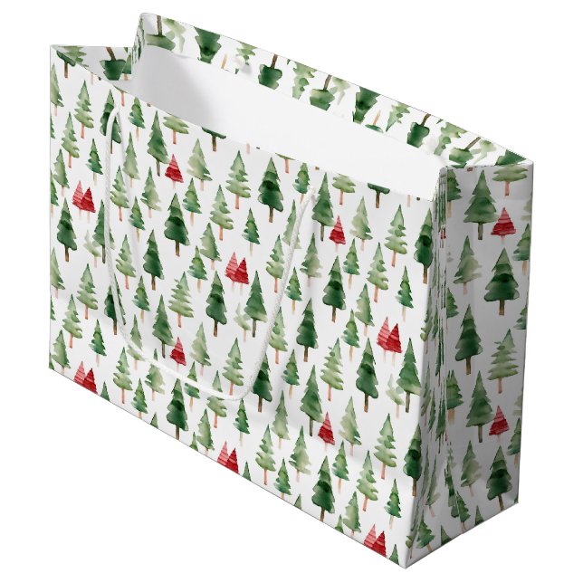 Grand Sac Cadeau Green Red Christmas Trees  (Devant Angle)