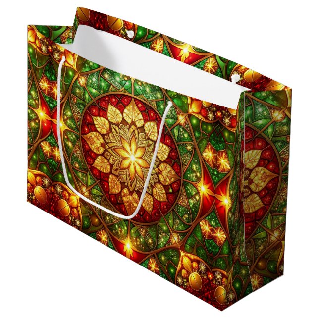 Grand Sac Cadeau Green Red Decorative Holiday Gift Bag (Devant Angle)