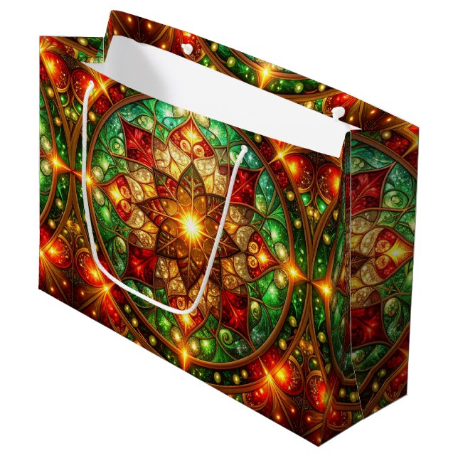 Grand Sac Cadeau Green Red Decorative Holiday Gift Bag (Devant Angle)