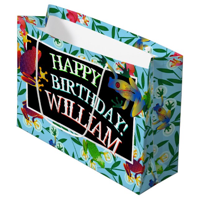 Grand Sac Cadeau Grenouille Leap Personnalisé Anniversaire Grand Sa (Devant Angle)