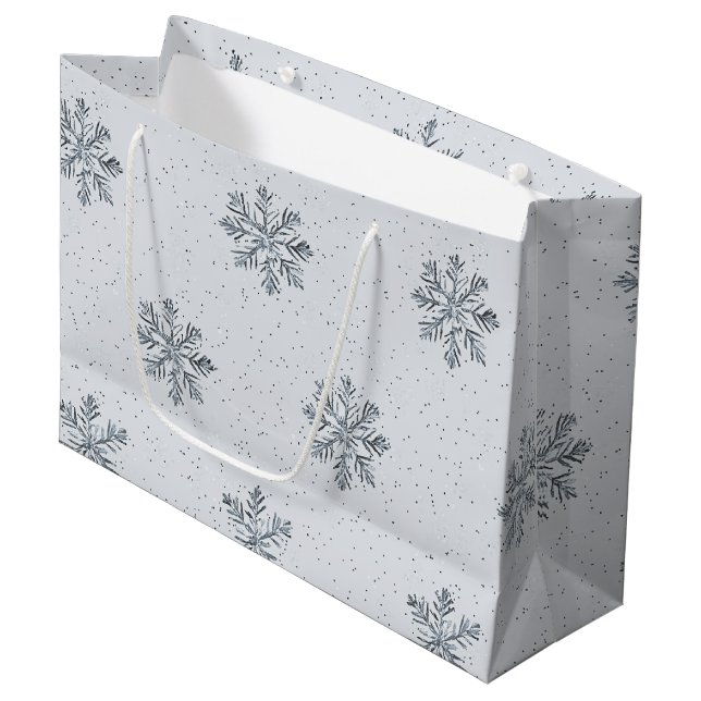 Grand Sac Cadeau Grey Silver Snowflakes Christmas (Devant Angle)