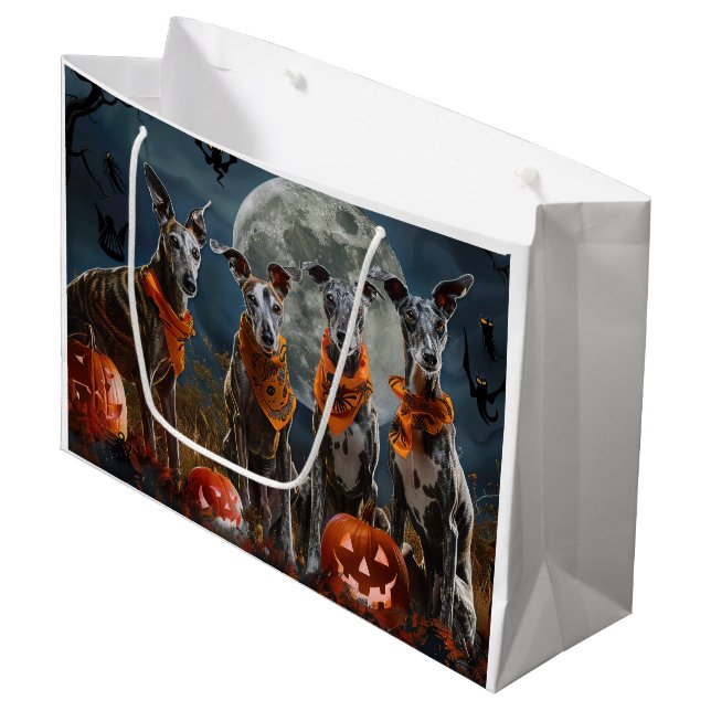 Grand Sac Cadeau Greyhound Halloween Épouvantable (Devant Angle)