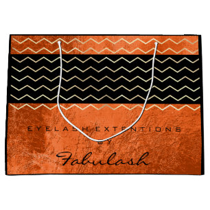 Grand Sac Cadeau Grill Métallique de Corail Orange noir Chevron