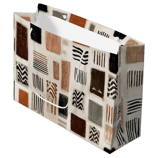 Grand Sac Cadeau Grille Abstraite du Boho de Terre - Texture tirée  (Devant Angle)