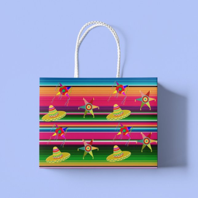 Grand Sac Cadeau Grille Blanche Serape Mexicaine Mexique Noël (Créateur téléchargé)