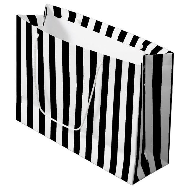 Grand Sac Cadeau Grilles verticales noir et blanc de grande taille (Devant Angle)