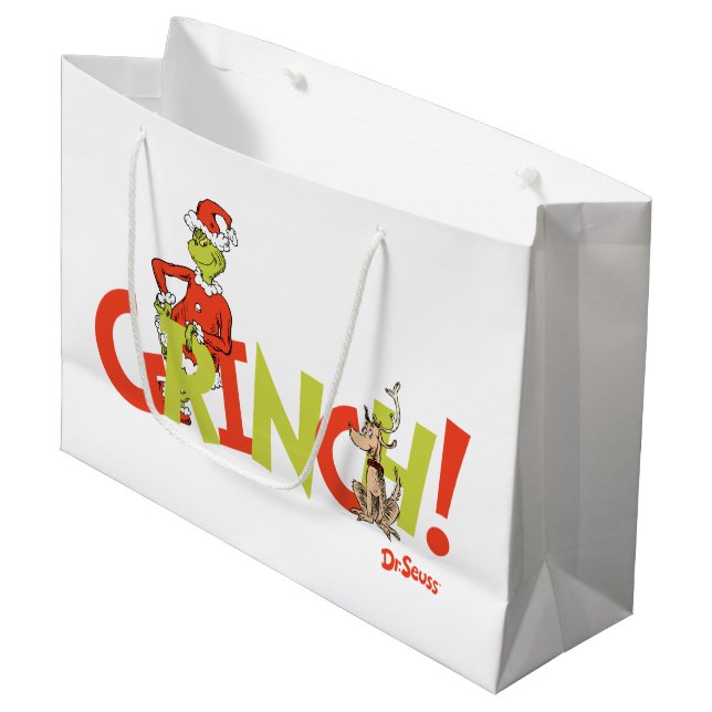 Grand Sac Cadeau Grinch ! Logo du personnage Graphique (Devant Angle)