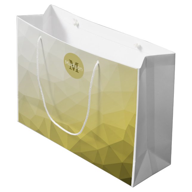 Grand Sac Cadeau Gris Jaune ombre Mesh cool Motif Monogramme (Devant Angle)