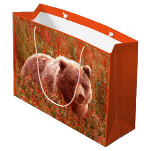 Grand Sac Cadeau Grizzly Bear Cub dans Fireweed Peinture Art de la