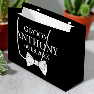 Grand Sac Cadeau Groom Black Elegant Nom moderne Cadeaux Mariage