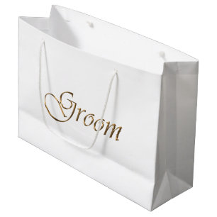 Grand Sac Cadeau Groom, écriture or élégante calligraphie