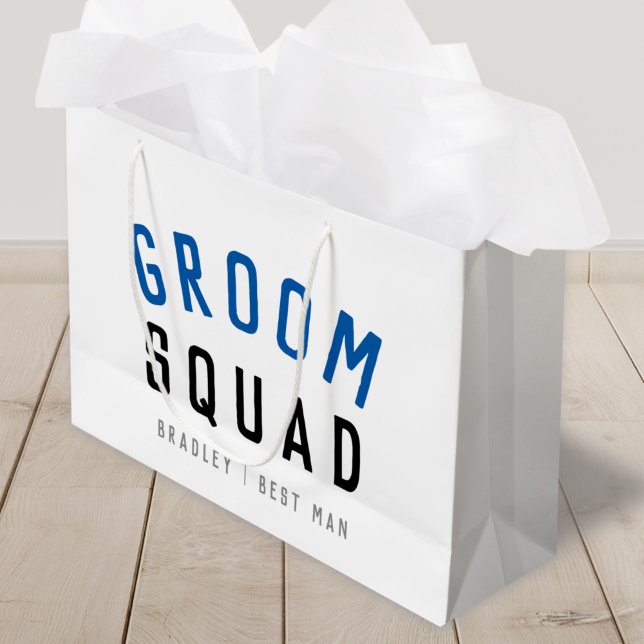 Grand Sac Cadeau Groom Squad | Moderne Bachelor Groomsman Design (Créateur téléchargé)