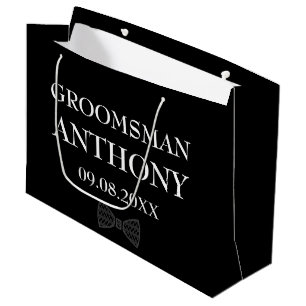 Grand Sac Cadeau Groomsman Black Elegant Personnalisé Nom Cadeaux M