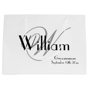 Grand Sac Cadeau Groomsman coutume moderne chic blanc chic